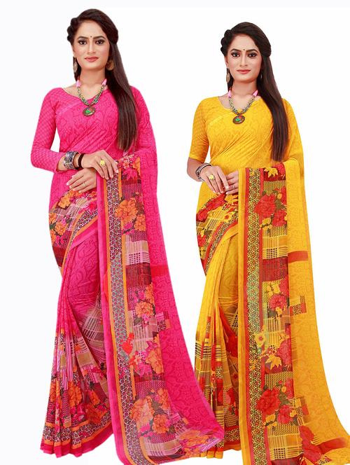 pack of 2 printed saree with blouse - 20210195 - Standard Image - 0