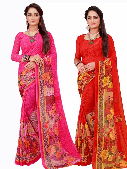 pack of 2 printed saree with blouse - 20210196 - Standard Image - 0