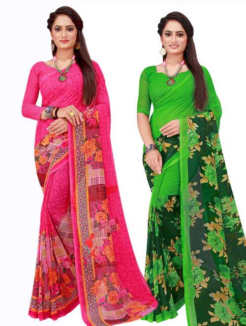 pack of 2 printed saree with blouse - 20210197 - Standard Image - 0