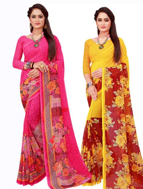 pack of 2 printed saree with blouse - 20210199 -  Standard Image - 0