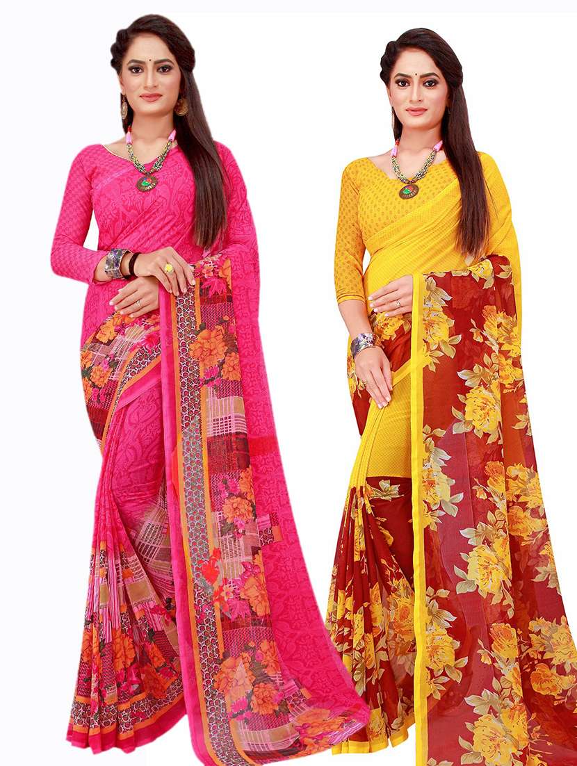 pack of 2 printed saree with blouse - 20210199 -  Zoom Image - 0