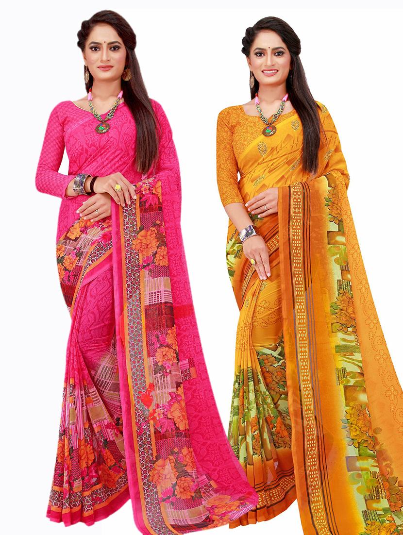 women's printed multi colored saree with blouse