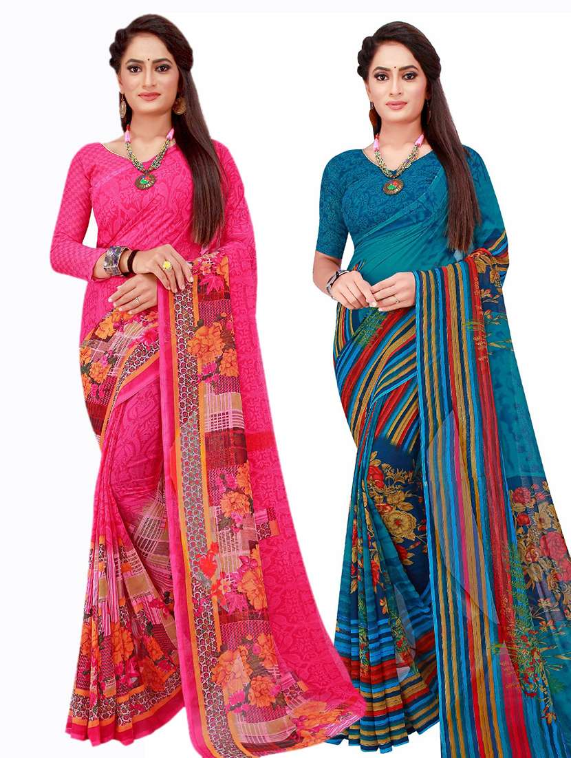 pack of 2 printed saree with blouse - 20210211 -  Zoom Image - 0