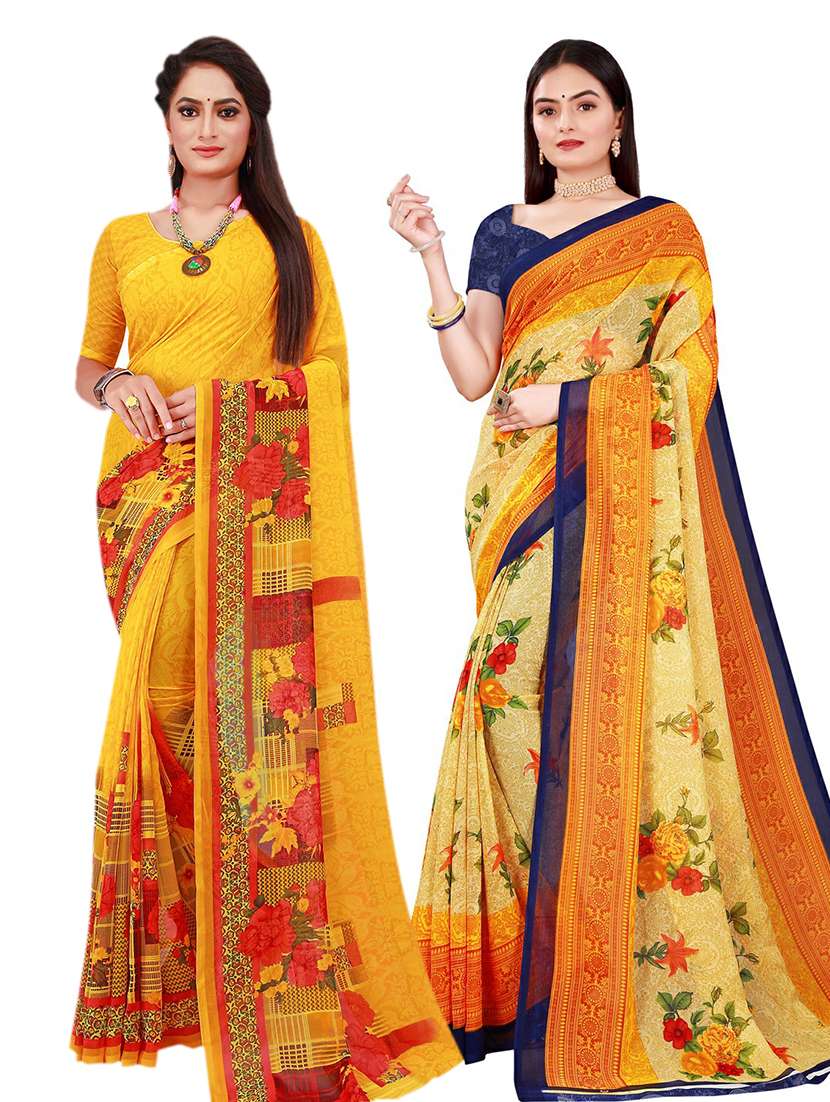 women's printed multi colored saree with blouse