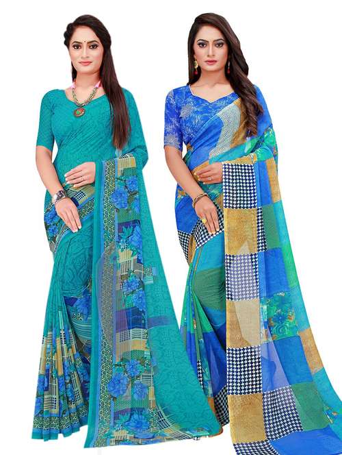 pack of 2 printed saree with blouse - 20210272 -  Standard Image - 0