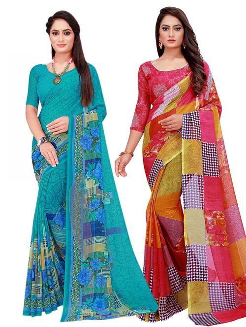 pack of 2 printed saree with blouse - 20210277 - Standard Image - 0