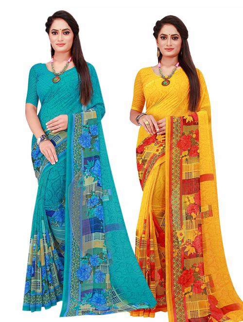 pack of 2 printed saree with blouse - 20210279 - Standard Image - 0
