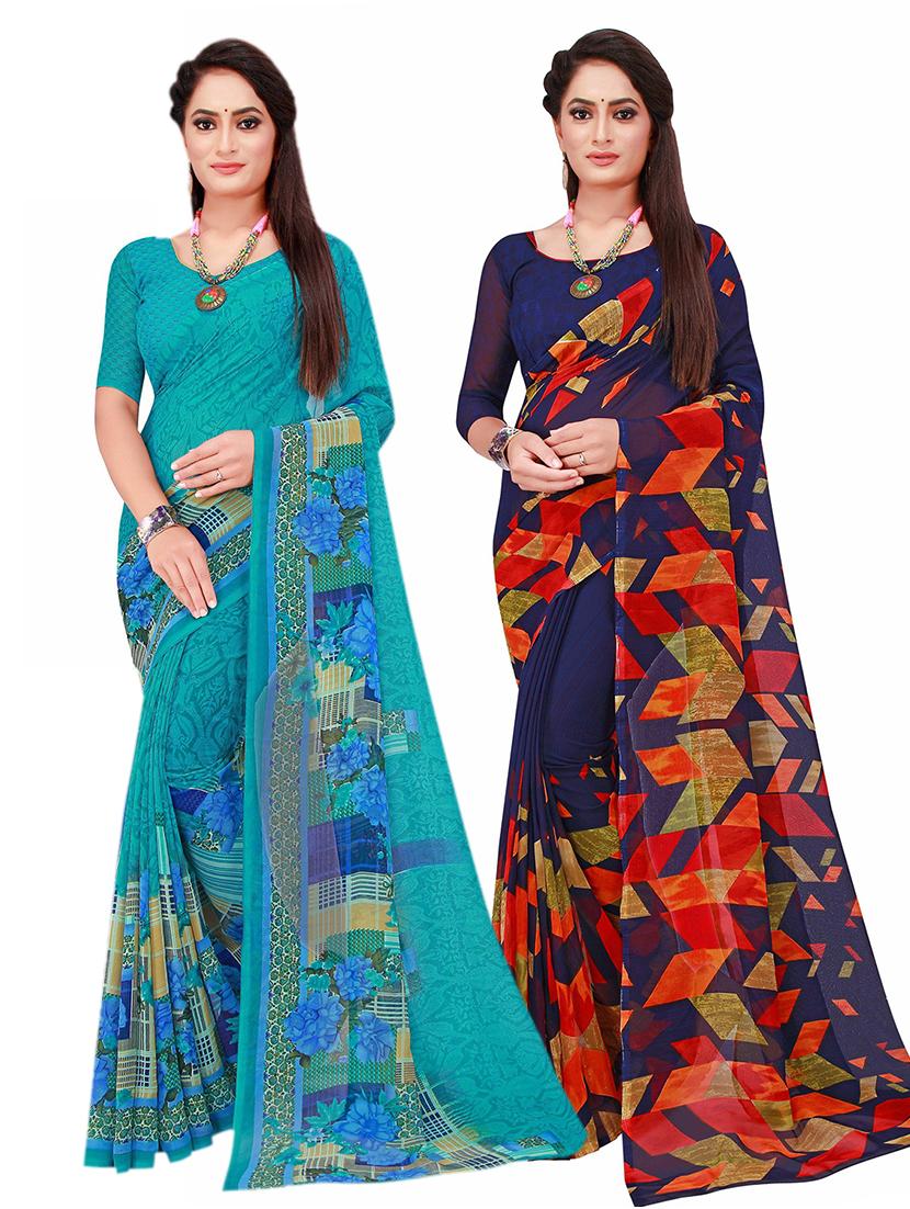 women's printed multi colored saree with blouse