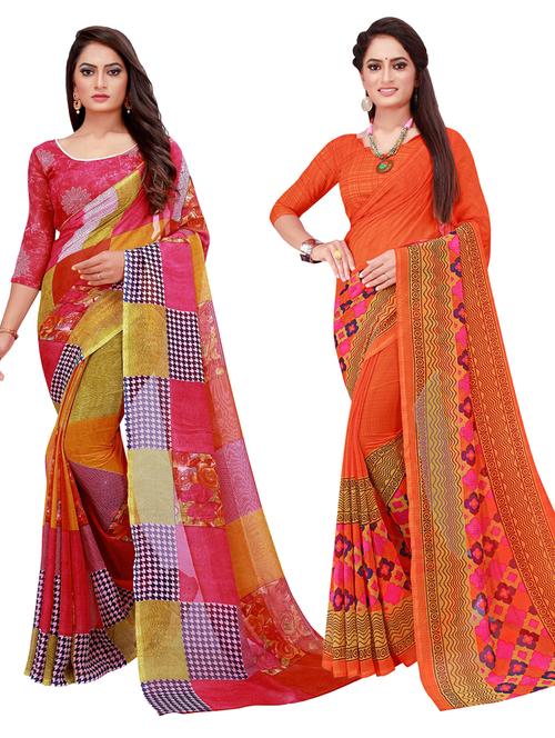 women's printed multi colored saree with blouse - 20210632 - Standard Image - 0