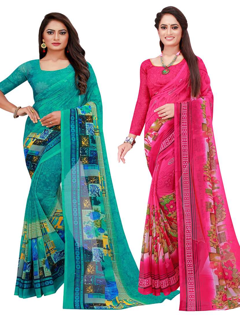 pack of 2 printed sarees with blouse