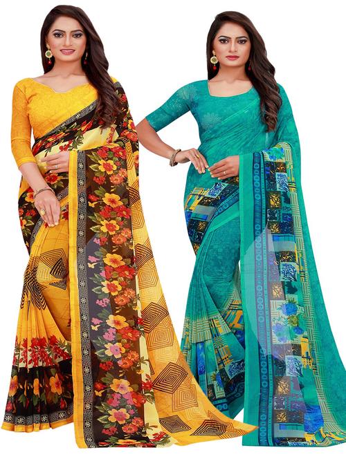 pack of 2 georgette saree with blouse - 20211191 - Standard Image - 0
