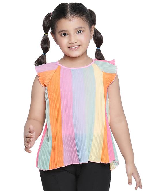girls round neck striped regular tee - 20211249 - Standard Image - 0