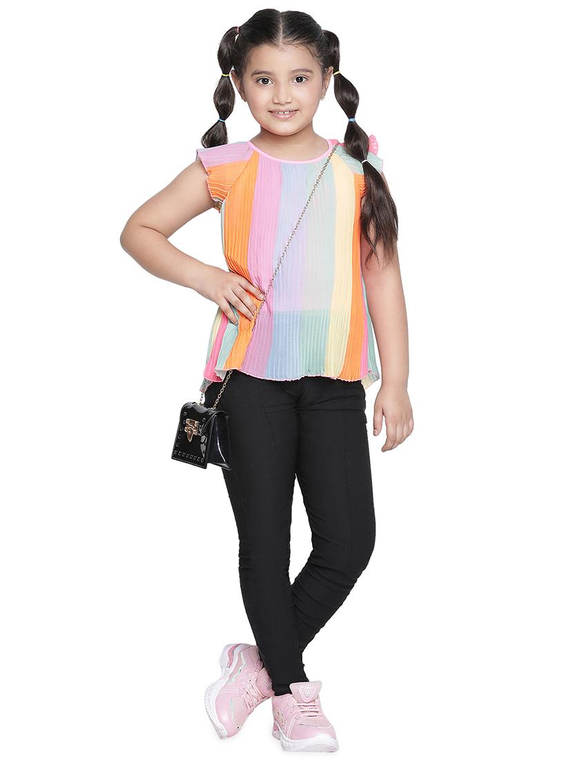 girls round neck striped regular tee - 20211249 - Standard Image - 3