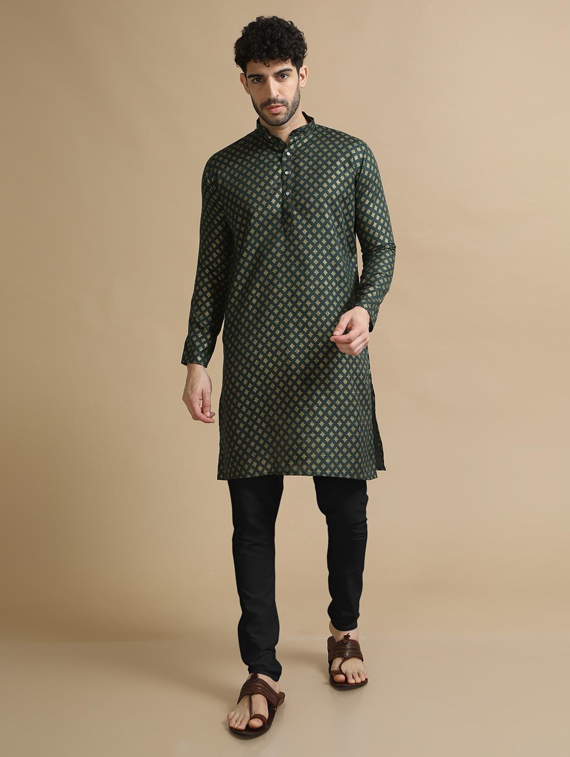 green cotton kurta pyjama ethnic wear set - 20211278 - Zoom Image - 0