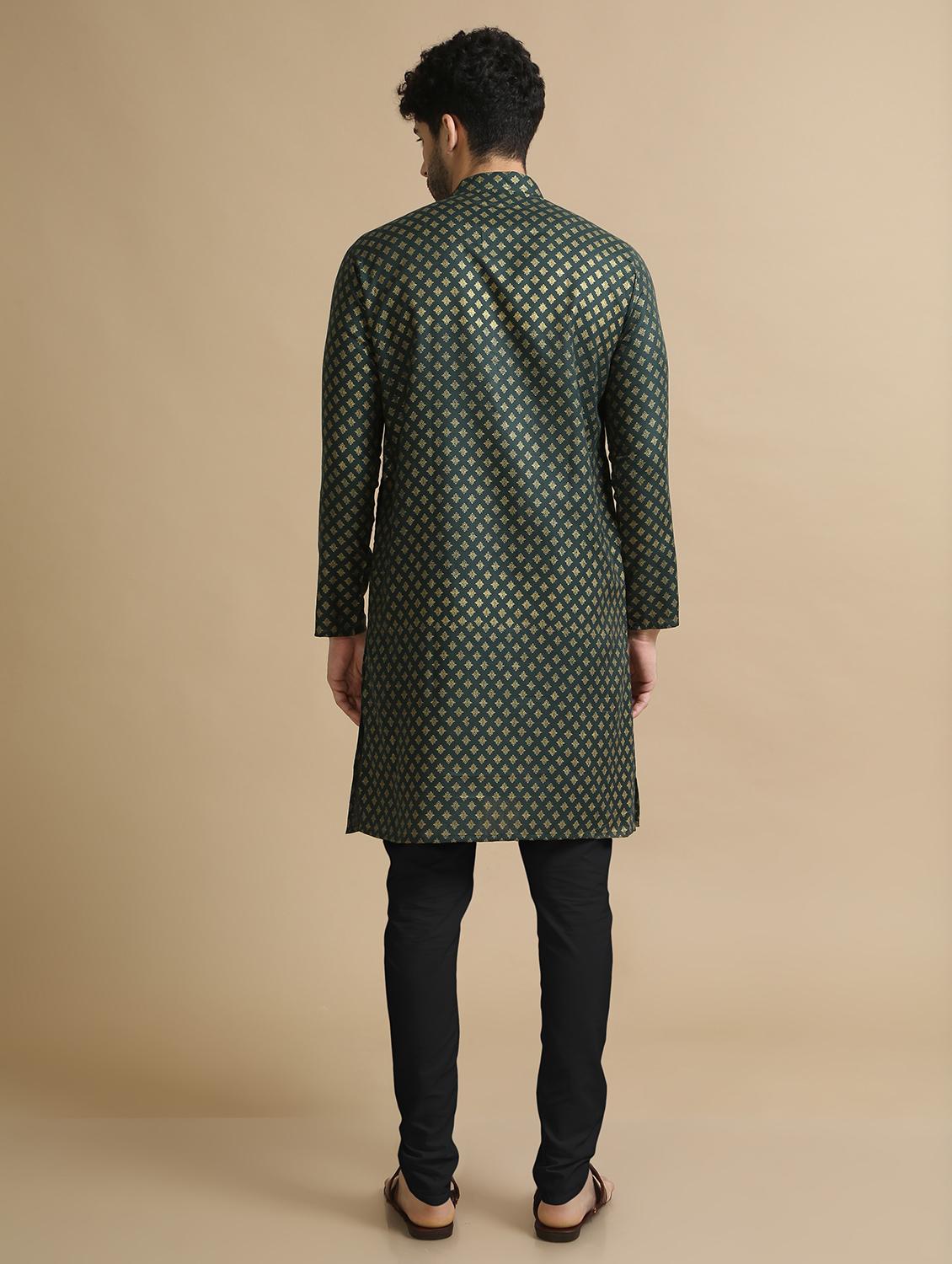 green cotton kurta pyjama ethnic wear set - 20211278 - Standard Image - 3
