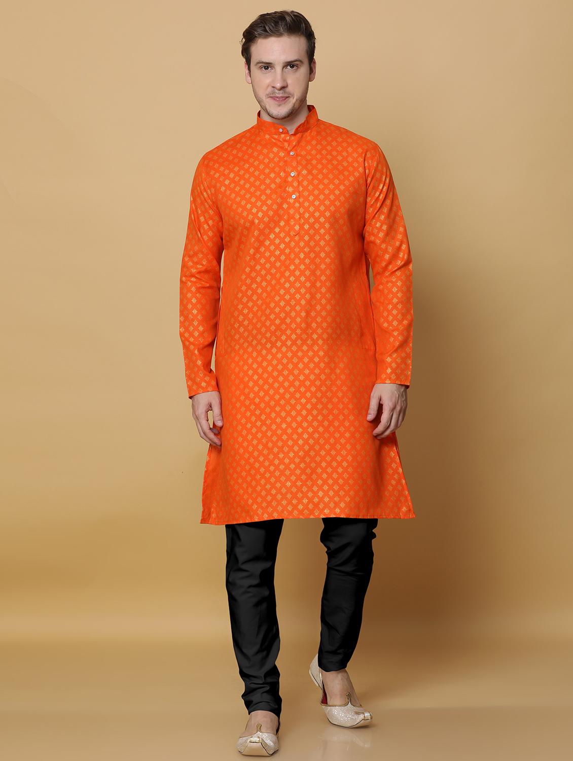 orange cotton kurta pyjama ethnic wear set - 20211287 -  Zoom Image - 0