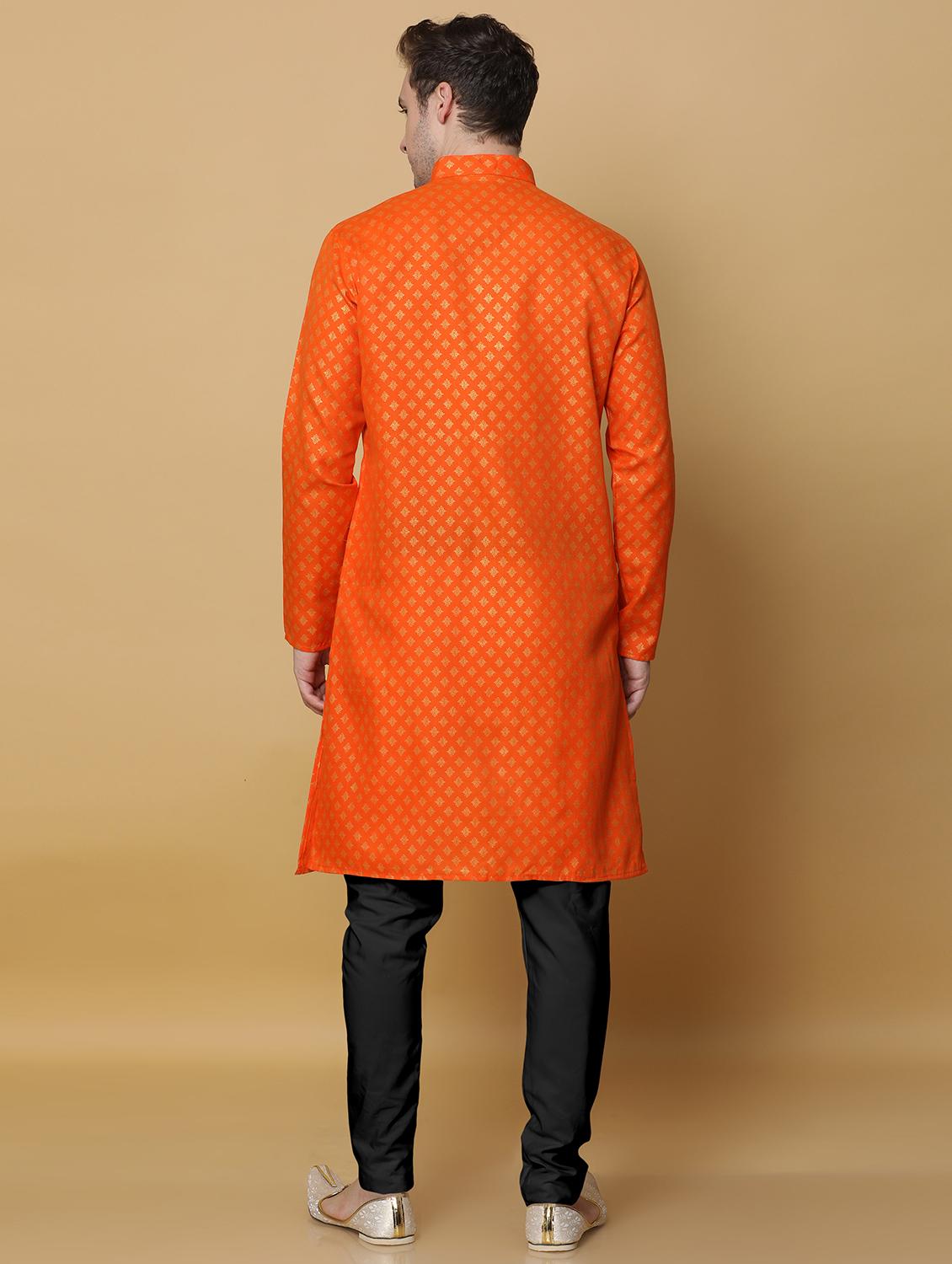 orange cotton kurta pyjama ethnic wear set - 20211287 - Standard Image - 3