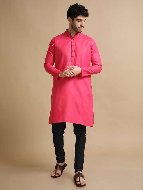 cotton solid kurta with black pyjama - 20211305 - Standard Image - 0