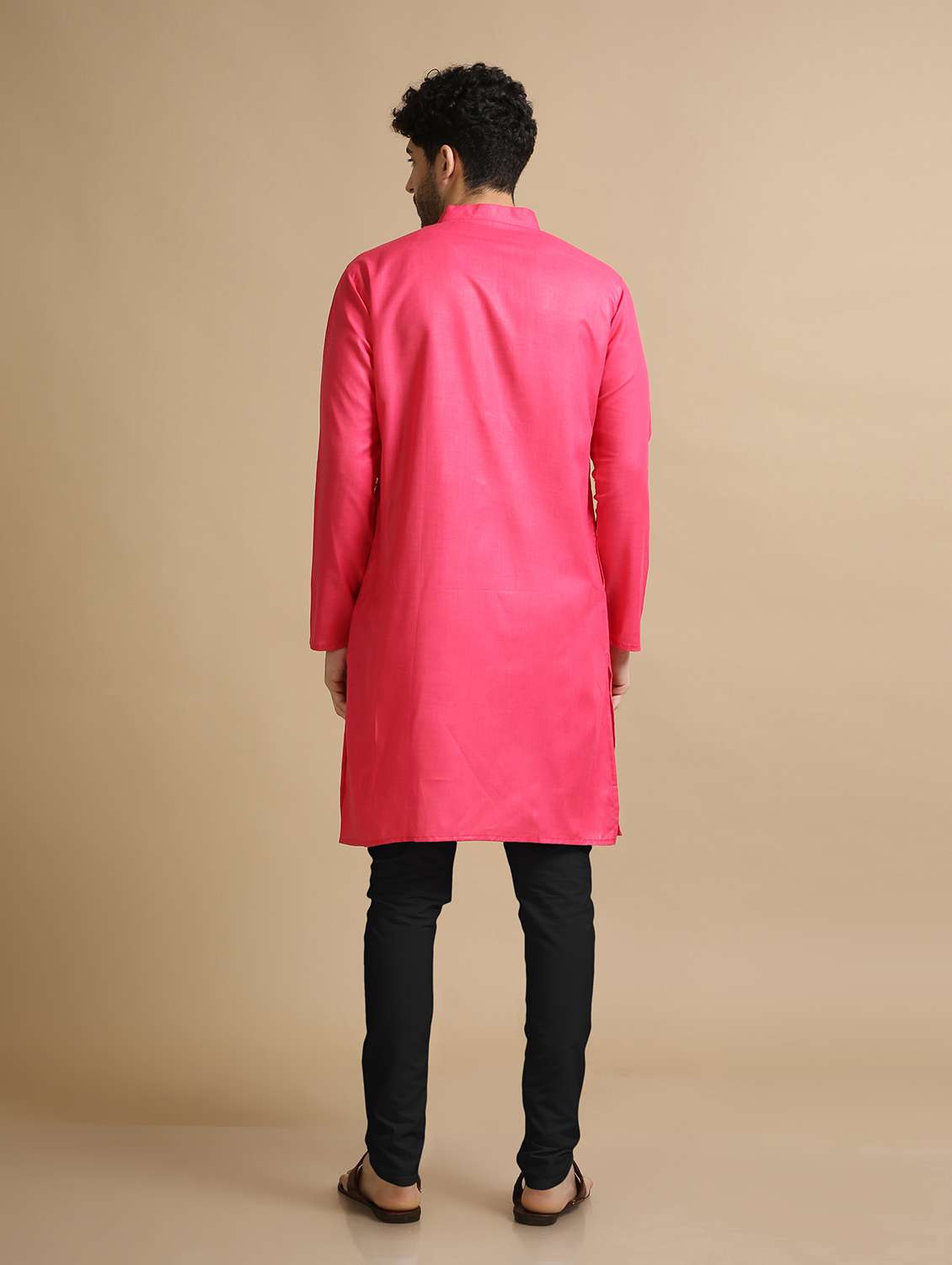 cotton solid kurta with black pyjama - 20211305 - Standard Image - 3