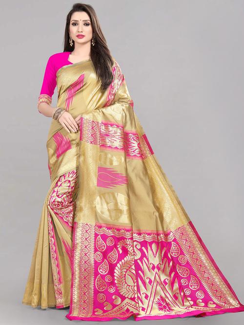 women beige & pink banarasi saree with blouse - 20212039 - Standard Image - 0