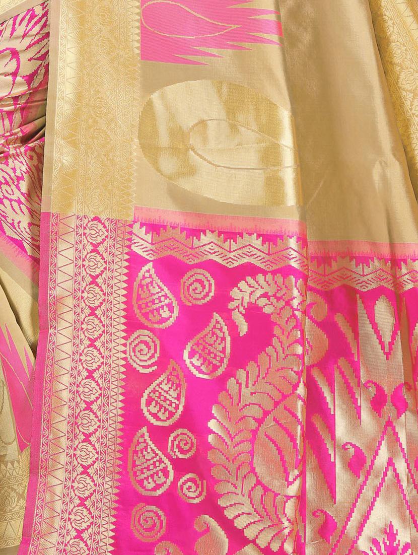 women beige & pink banarasi saree with blouse - 20212039 - Standard Image - 3