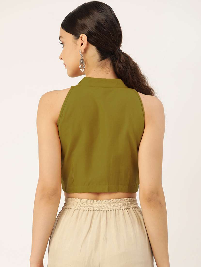 women orange mandarin neck blouse - 20212961 -  Standard Image - 3