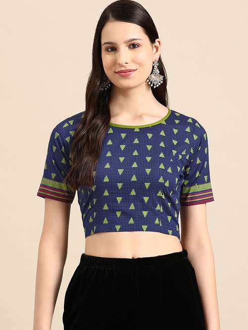 blue printed stitched blouse - 20212972 - Standard Image - 0
