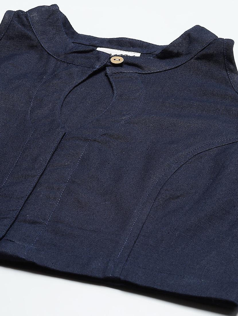 women navy blue mandarin neck blouse - 20212976 - Standard Image - 8
