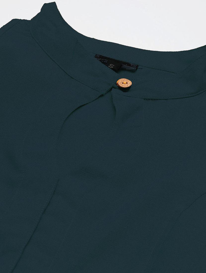 teal solid stitched blouse - 20212994 - Standard Image - 3