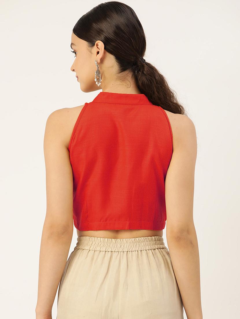 women olive mandarin neck blouse - 20213003 - Standard Image - 3
