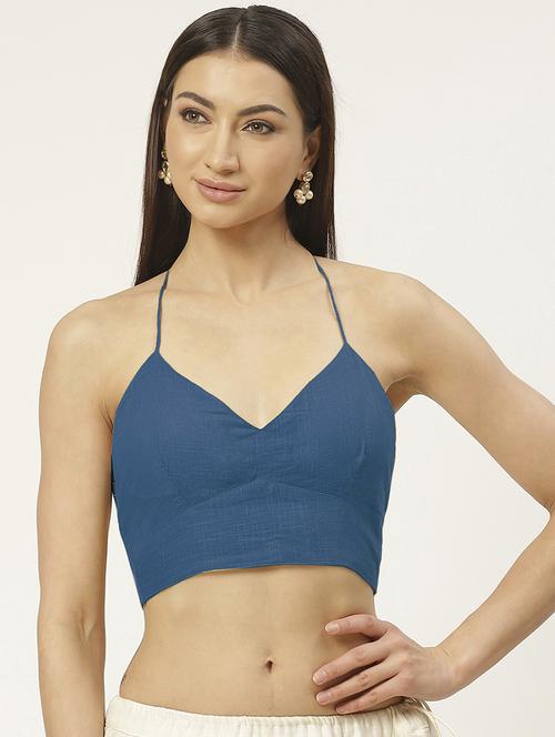 blue cotton solid blouse - 20213028 - Standard Image - 0