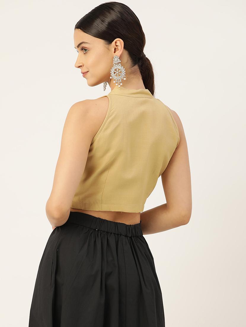 beige cotton solid blouse - 20213063 - Standard Image - 3