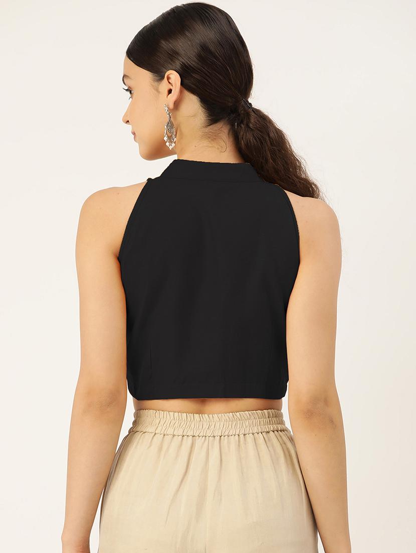 black cotton solid blouse - 20213097 - Standard Image - 3