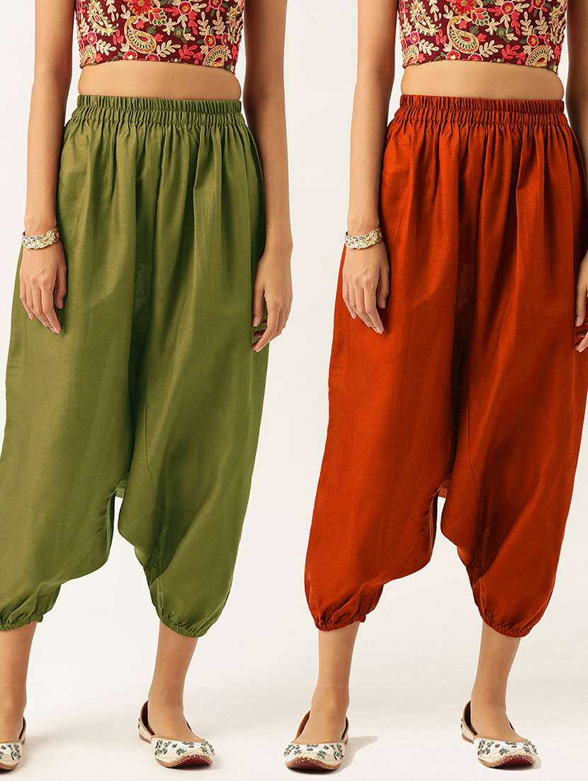 pack of 2 solid high-rise harem pants with elasticated waist