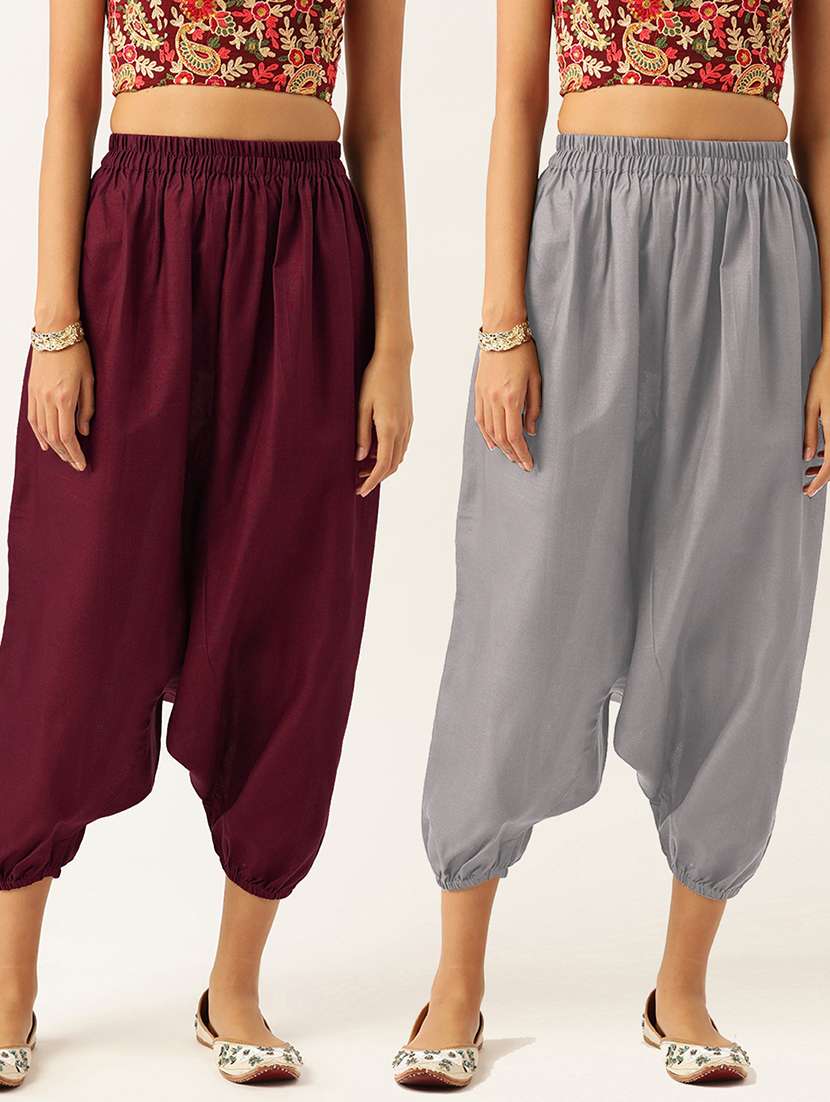 pack of 2 solid high-rise harem pants with elasticated waist