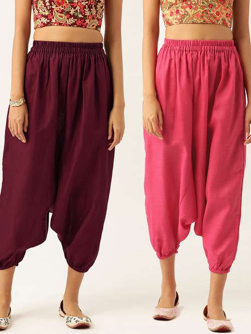 pack of 2 solid high-rise harem pants with elasticated waist - 20213179 - Standard Image - 0