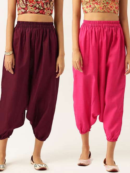 pack of 2 solid high-rise harem pants with elasticated waist - 20213180 - Standard Image - 0