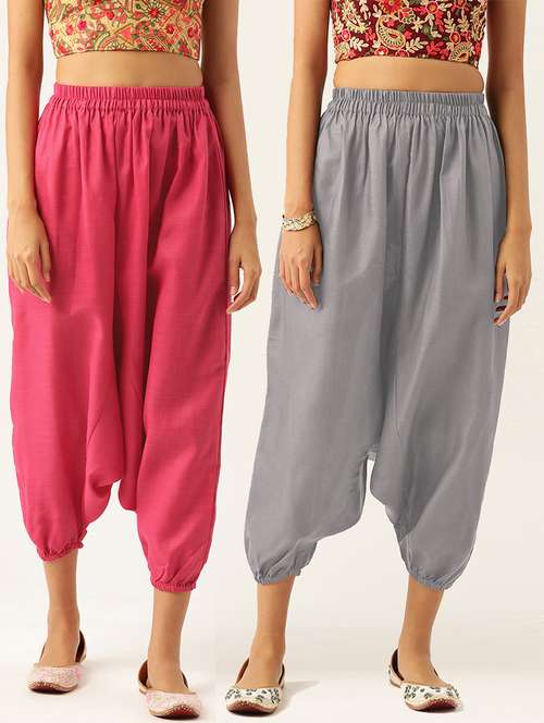 pack of 2 solid high-rise harem pants with elasticated waist - 20213185 - Standard Image - 0