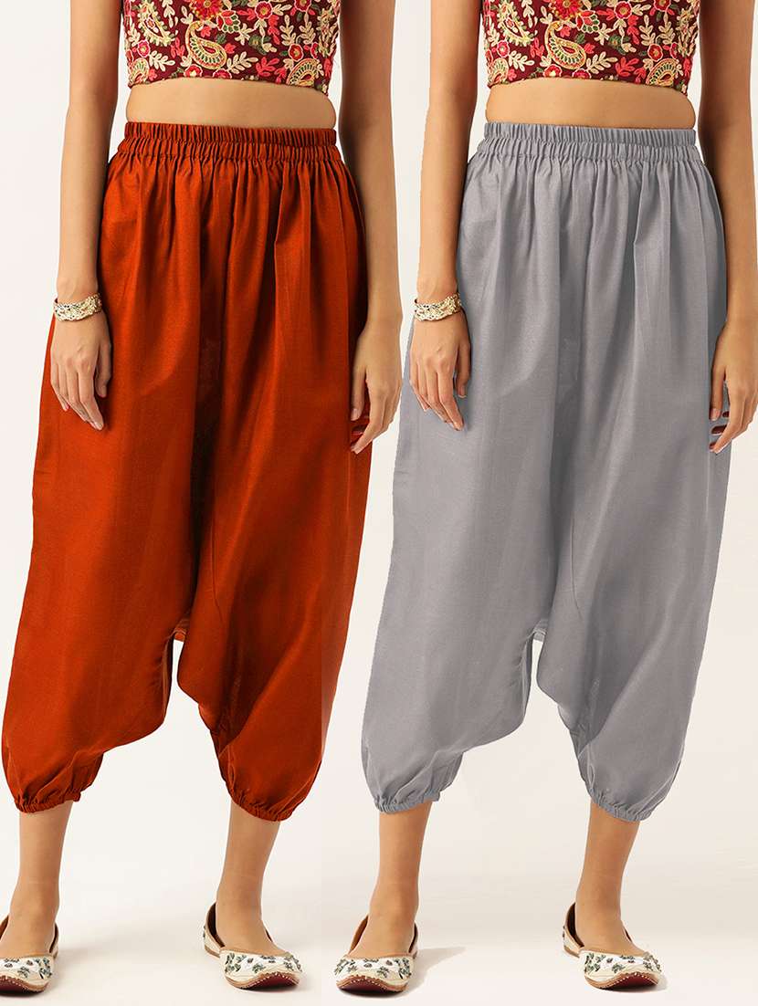 pack of 2 solid high-rise harem pants with elasticated waist