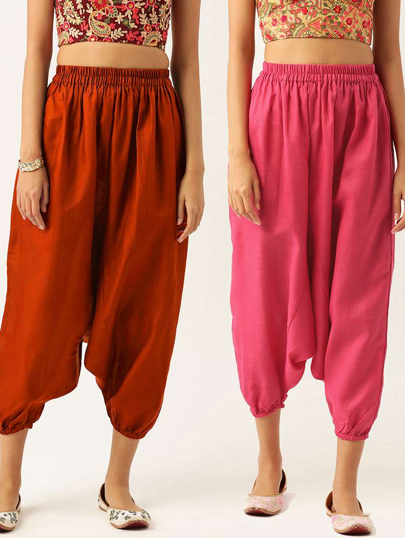 pack of 2 solid high-rise harem pants with elasticated waist