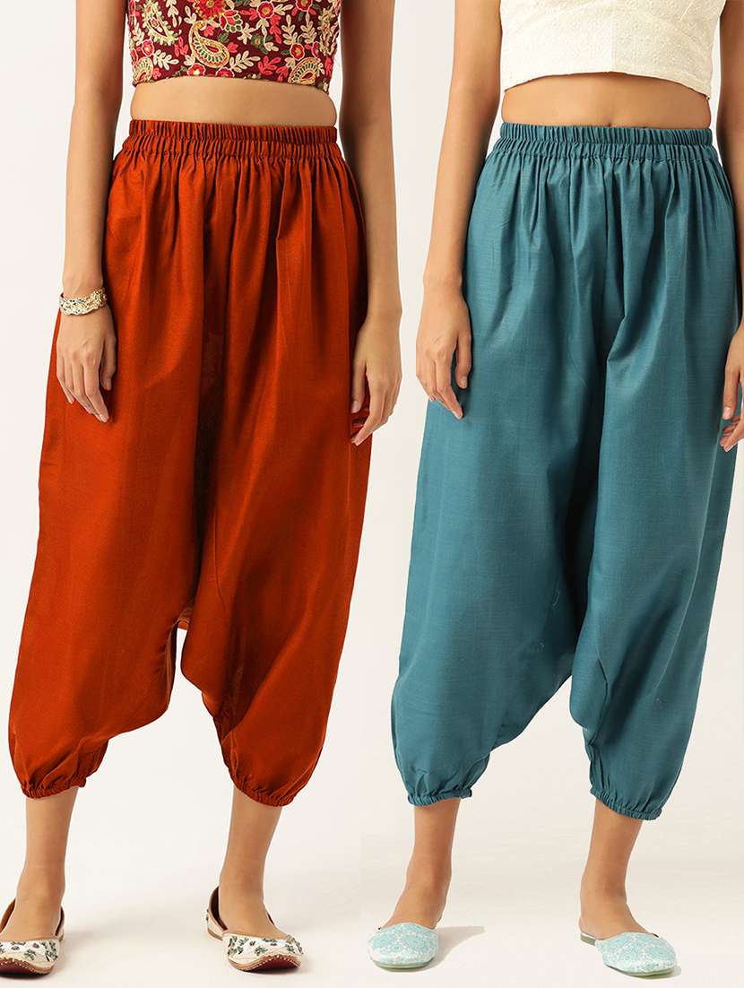 pack of 2 solid high-rise harem pants with elasticated waist
