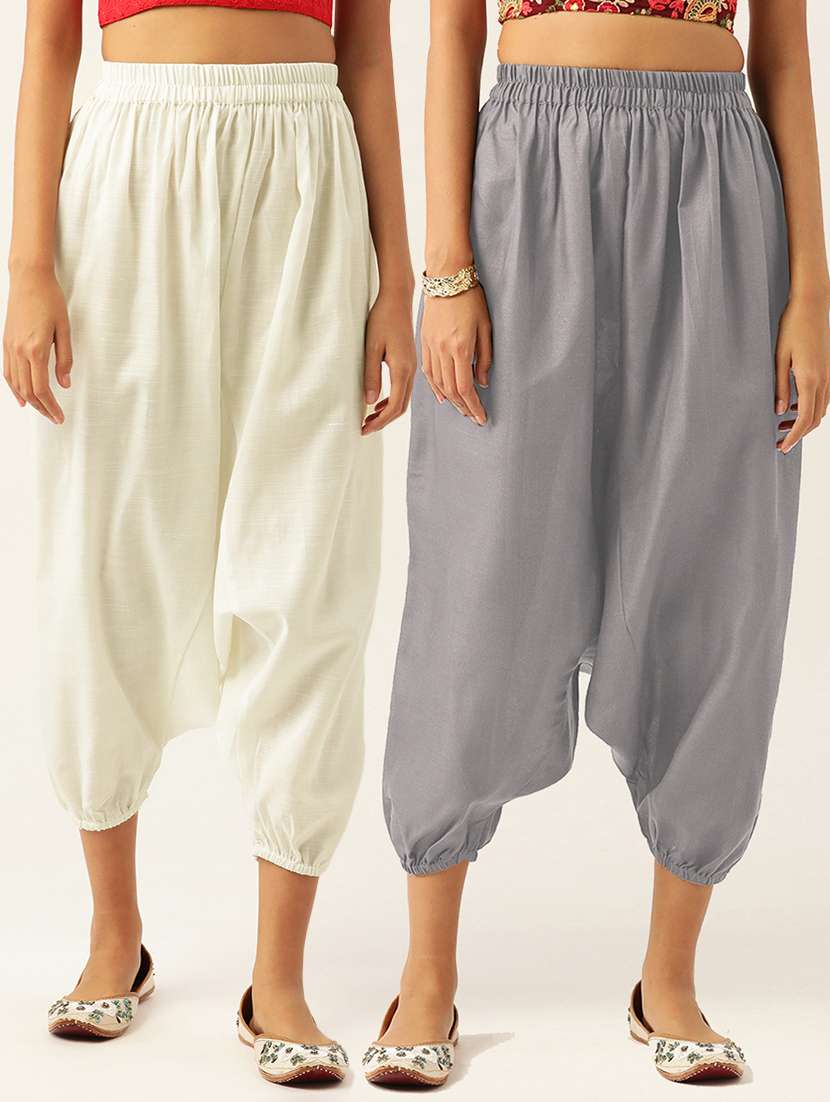 pack of 2 solid high-rise harem pants with elasticated waist