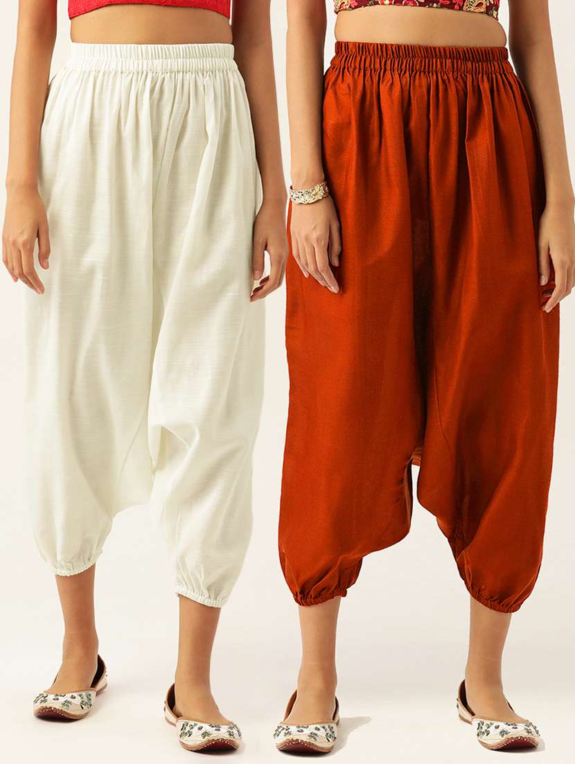 pack of 2 solid high-rise harem pants with elasticated waist