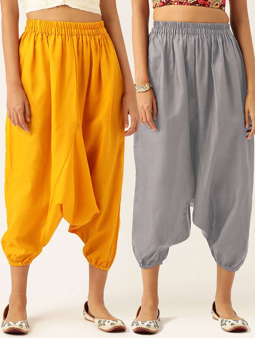 pack of 2 solid high-rise harem pants with elasticated waist