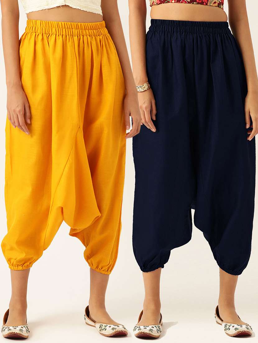 pack of 2 solid high-rise harem pants with elasticated waist