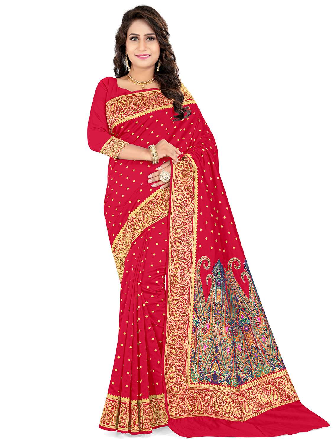women's polka dots red colored saree with blouse - 20214251 - Zoom Image - 0