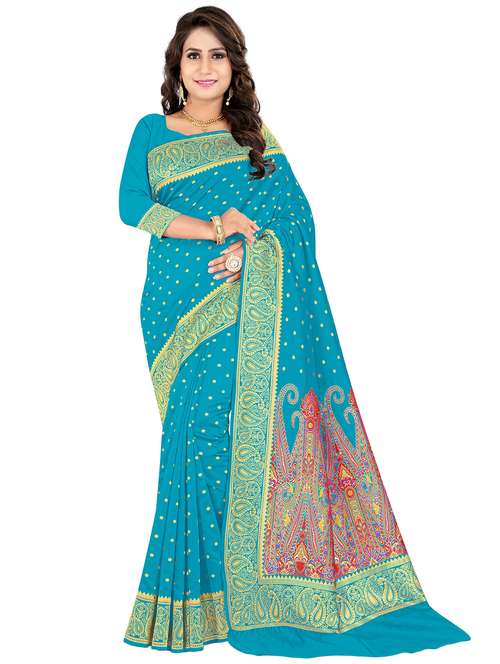 women's self design blue colored saree with blouse - 20214262 - Standard Image - 0