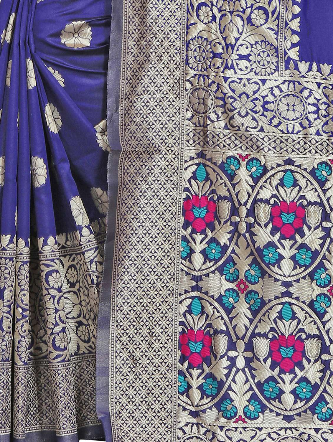 blue cotton blend banarasi saree with blouse - 20214263 - Standard Image - 3