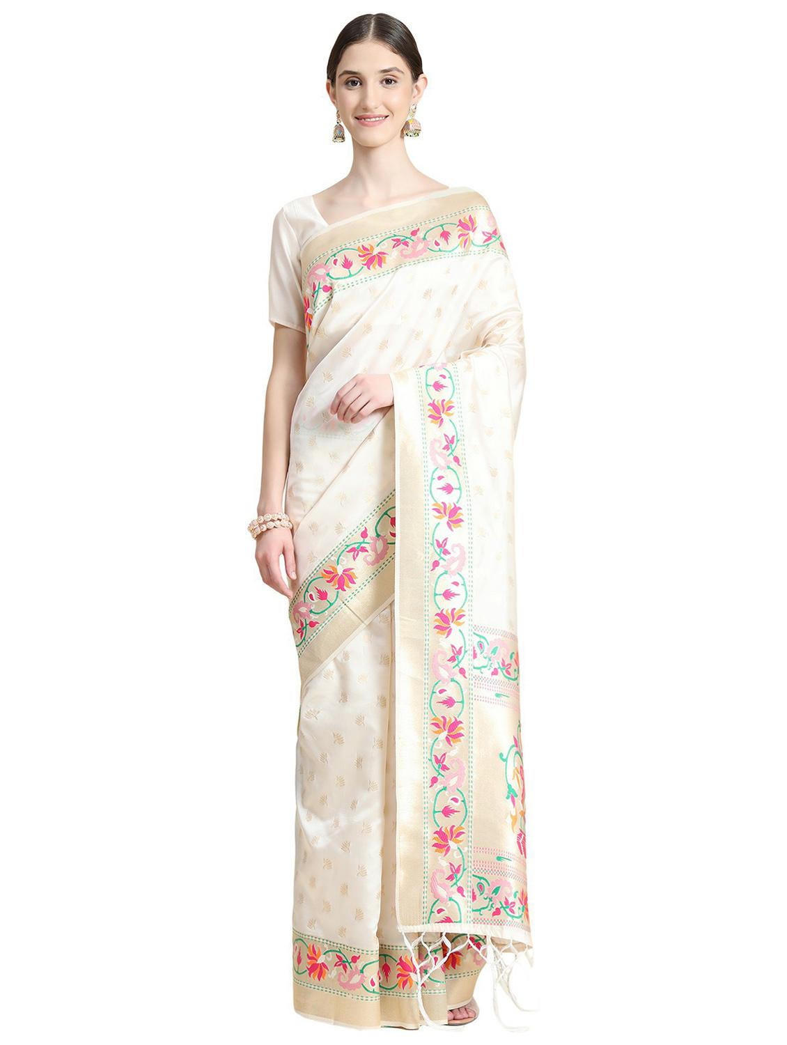 women's floral white colored saree with blouse - 20214373 - Zoom Image - 0