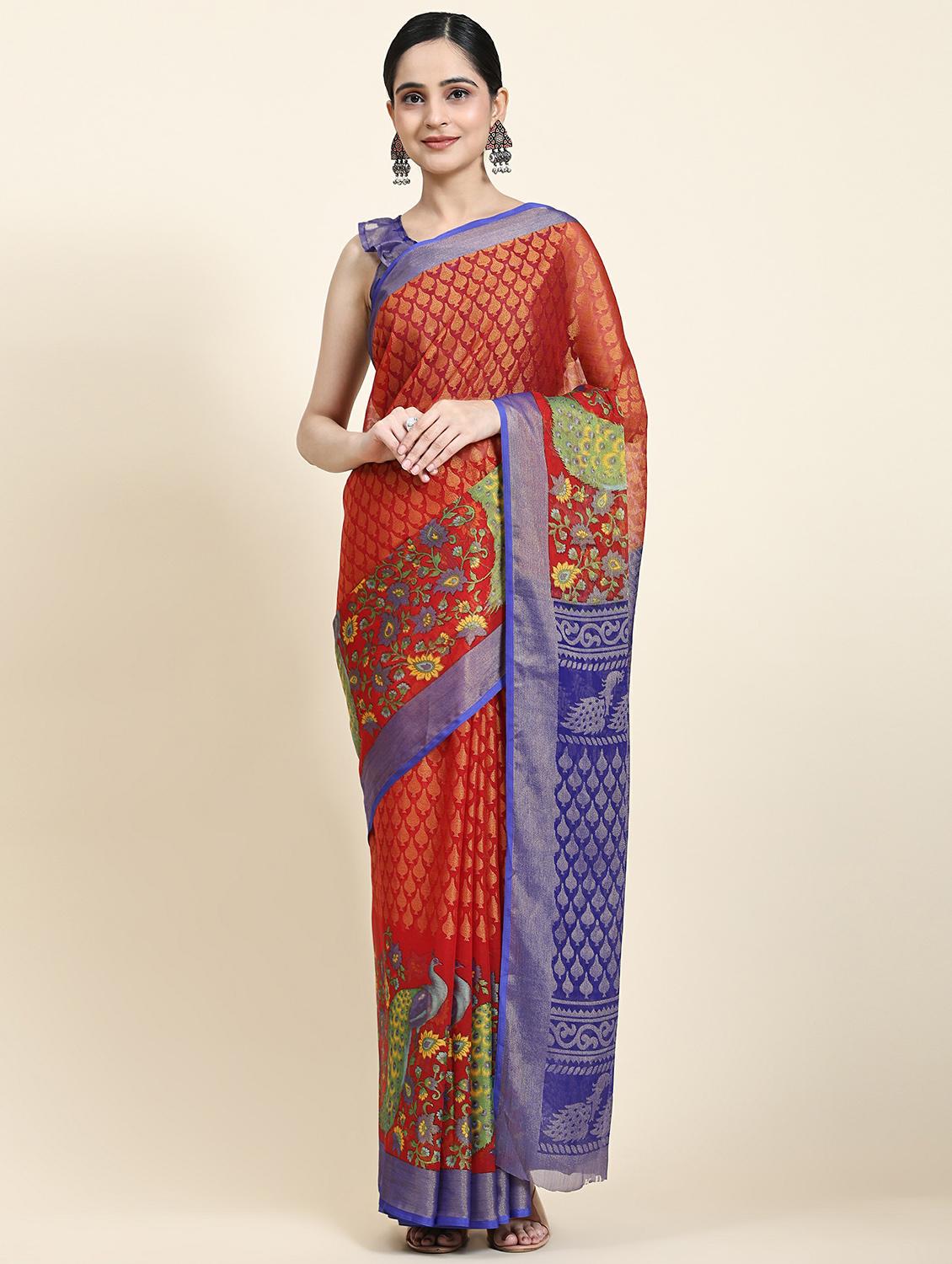 women's floral blue colored saree with blouse - 20214378 - Zoom Image - 0